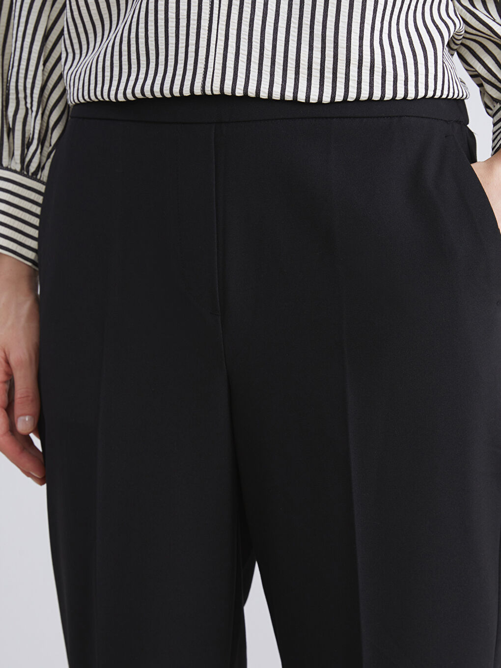 Siyah Büyük Beden Yüksek Bel Cigarette Kadın Pantolon-3