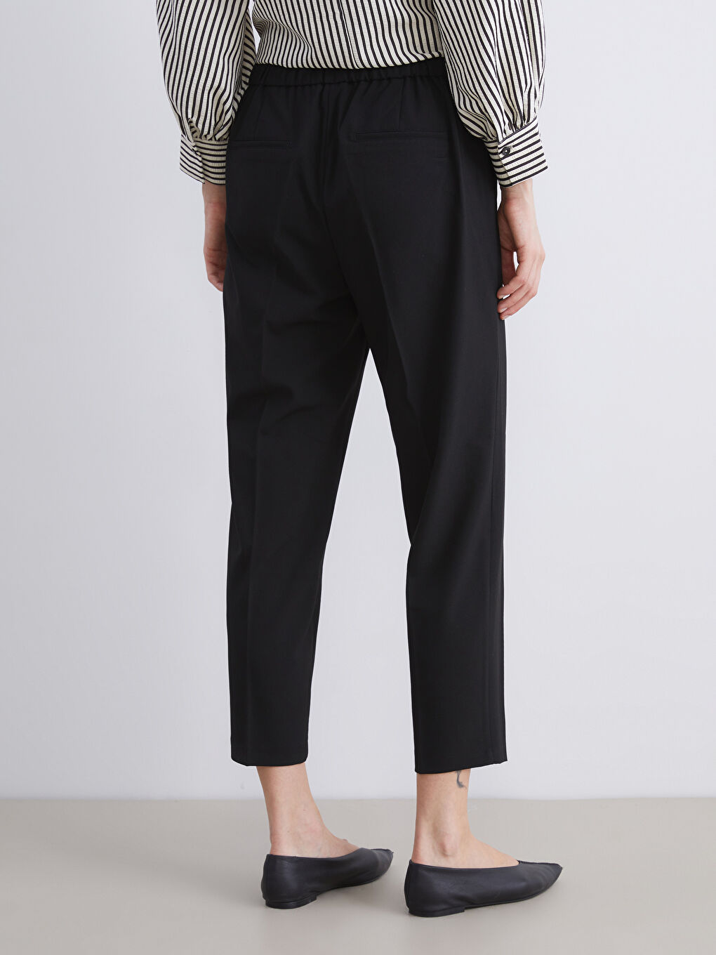 Siyah Büyük Beden Yüksek Bel Cigarette Kadın Pantolon-4