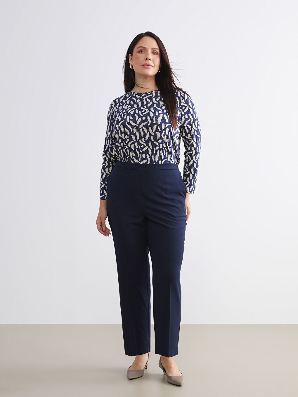 Lacivert Büyük Beden Yüksek Bel Cigarette Kadın Pantolon