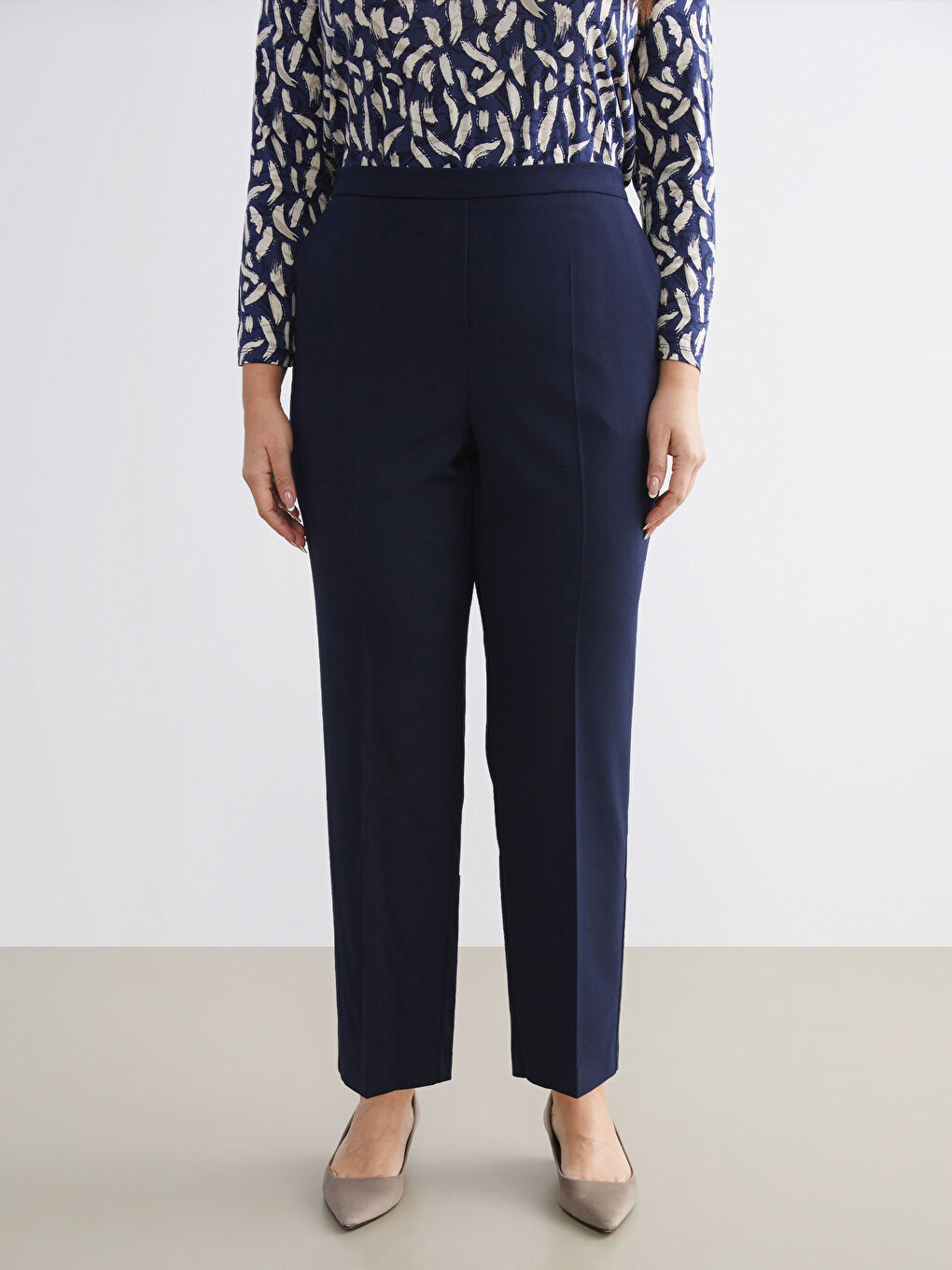 Lacivert Büyük Beden Yüksek Bel Cigarette Kadın Pantolon-1