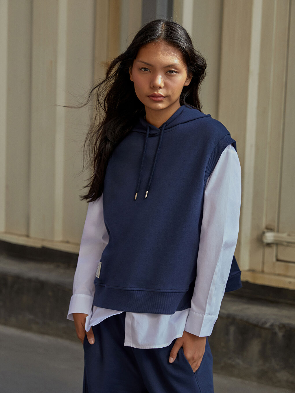 Lacivert Kapüşonlu Kadın Tunik