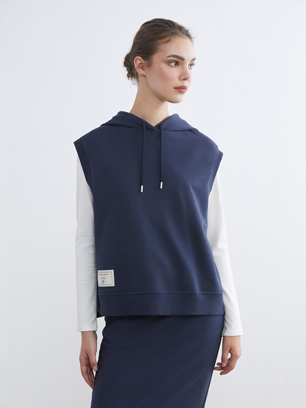 Lacivert Kapüşonlu Kadın Tunik-2