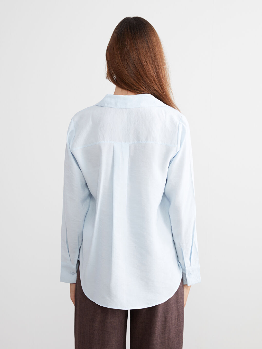 Mavi Modal Karışımlı Kadın Gömlek-3