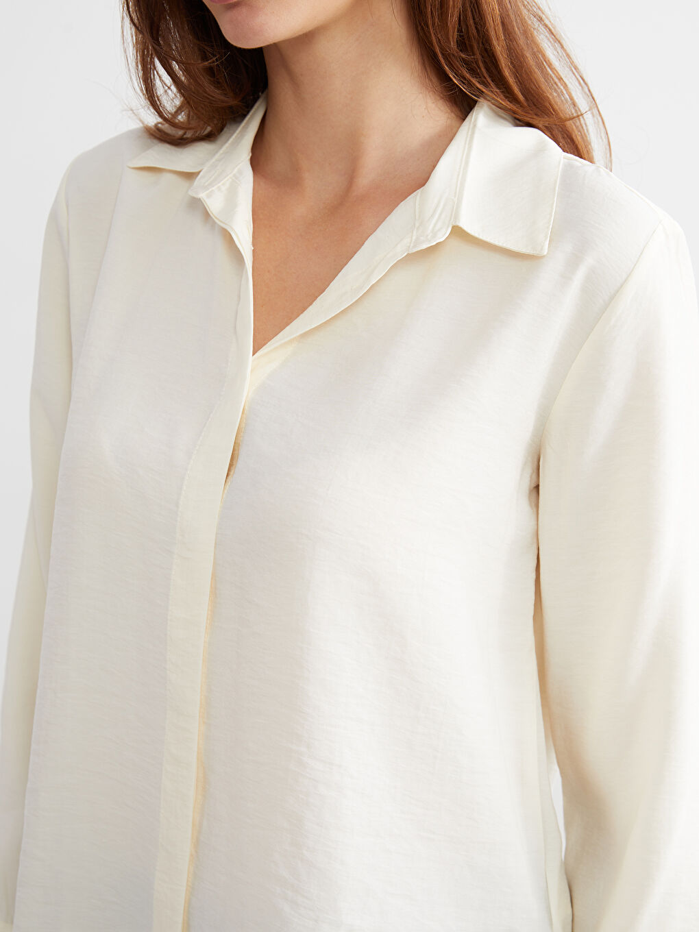 Ekru Modal Karışımlı Kadın Gömlek-2