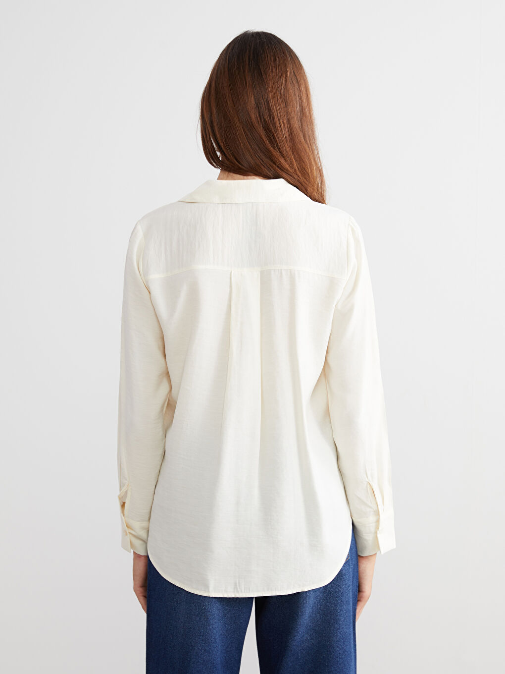 Ekru Modal Karışımlı Kadın Gömlek-3