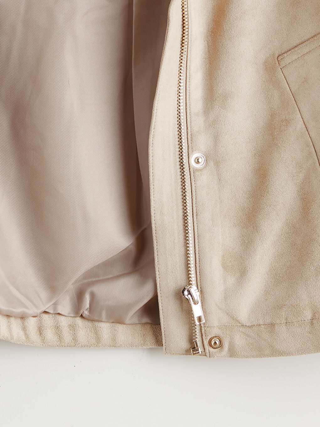 Bej Dik Yaka Süet Görünümlü Kadın Ceket-6