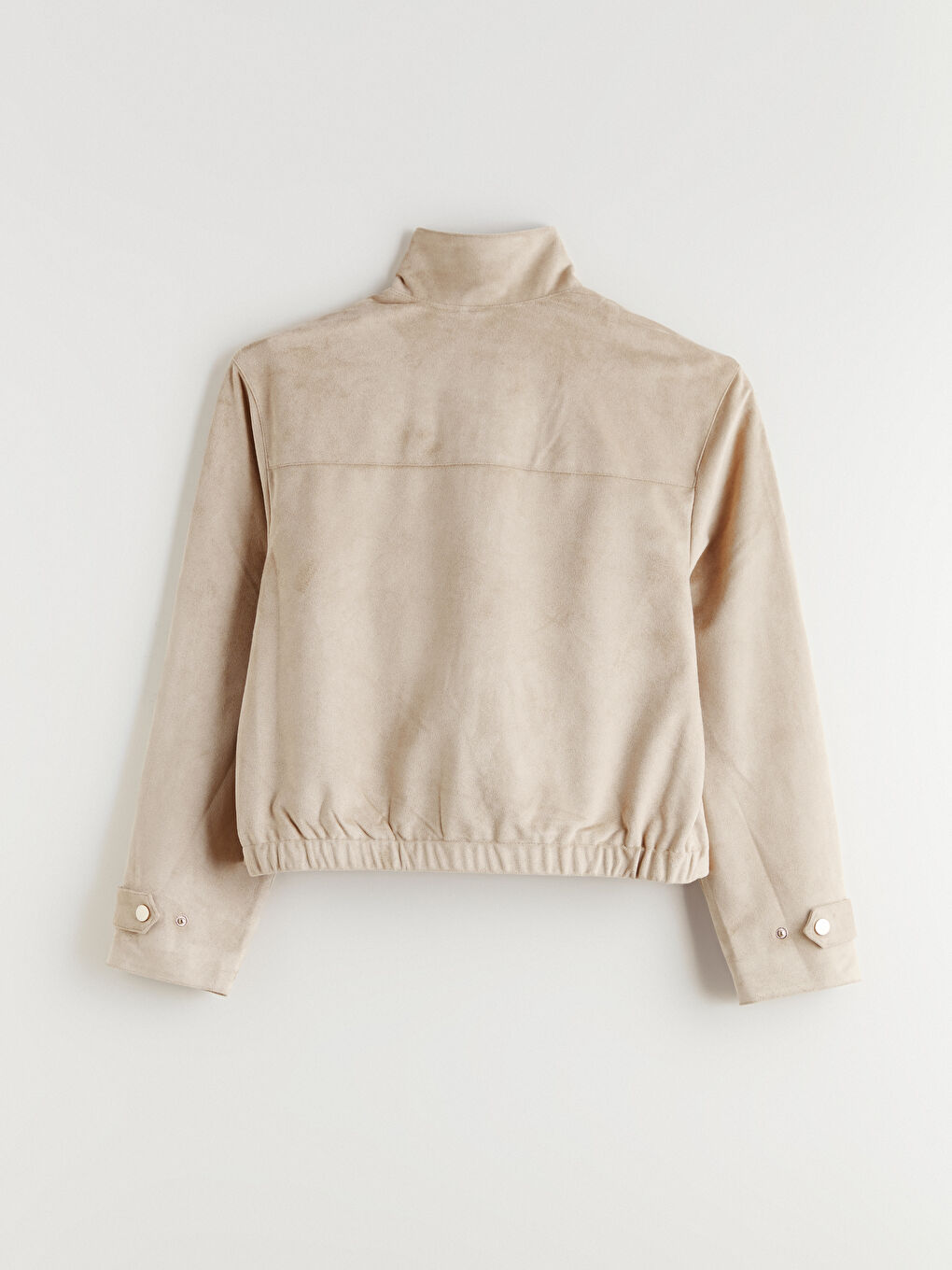 Bej Dik Yaka Süet Görünümlü Kadın Ceket-7