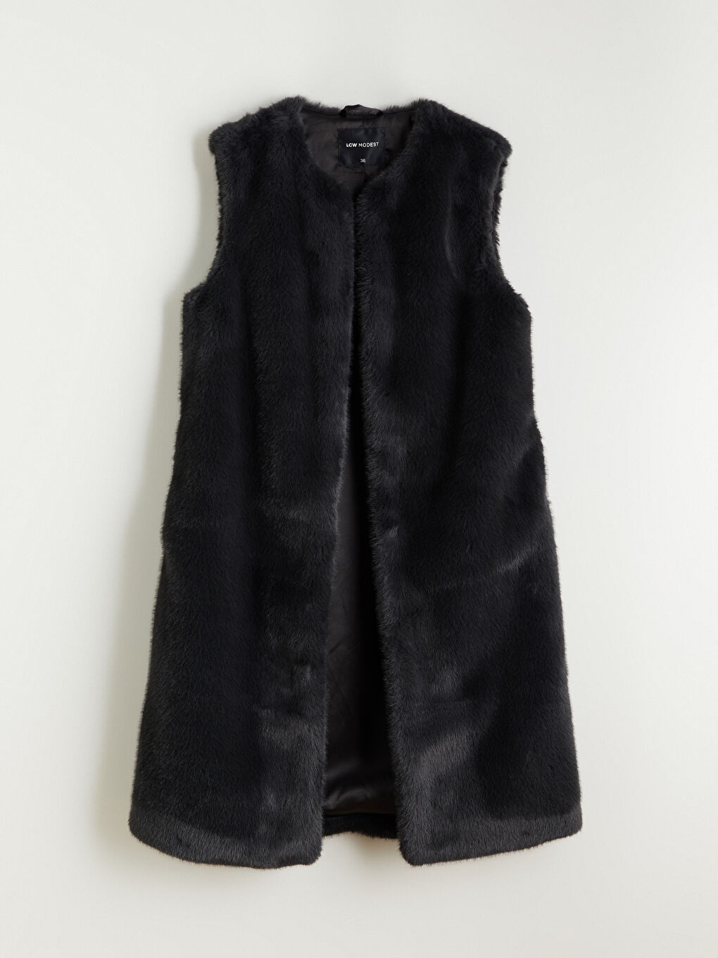 Siyah Bisiklet Yaka Kadın Kürk Yelek-5