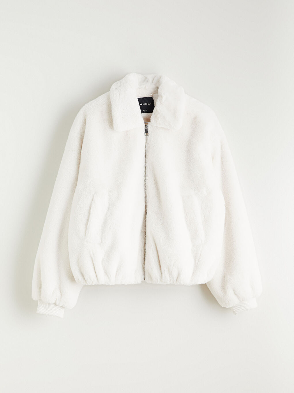 Ekru Gömlek Yaka Oversize Kadın Pelüş Mont-5