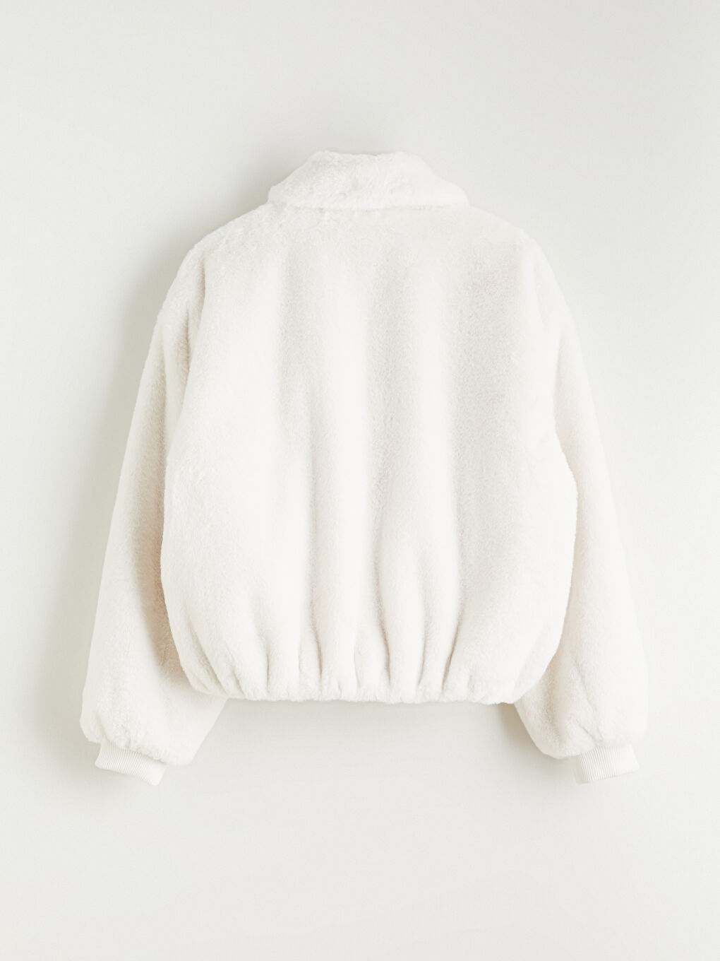 Ekru Gömlek Yaka Oversize Kadın Pelüş Mont-7