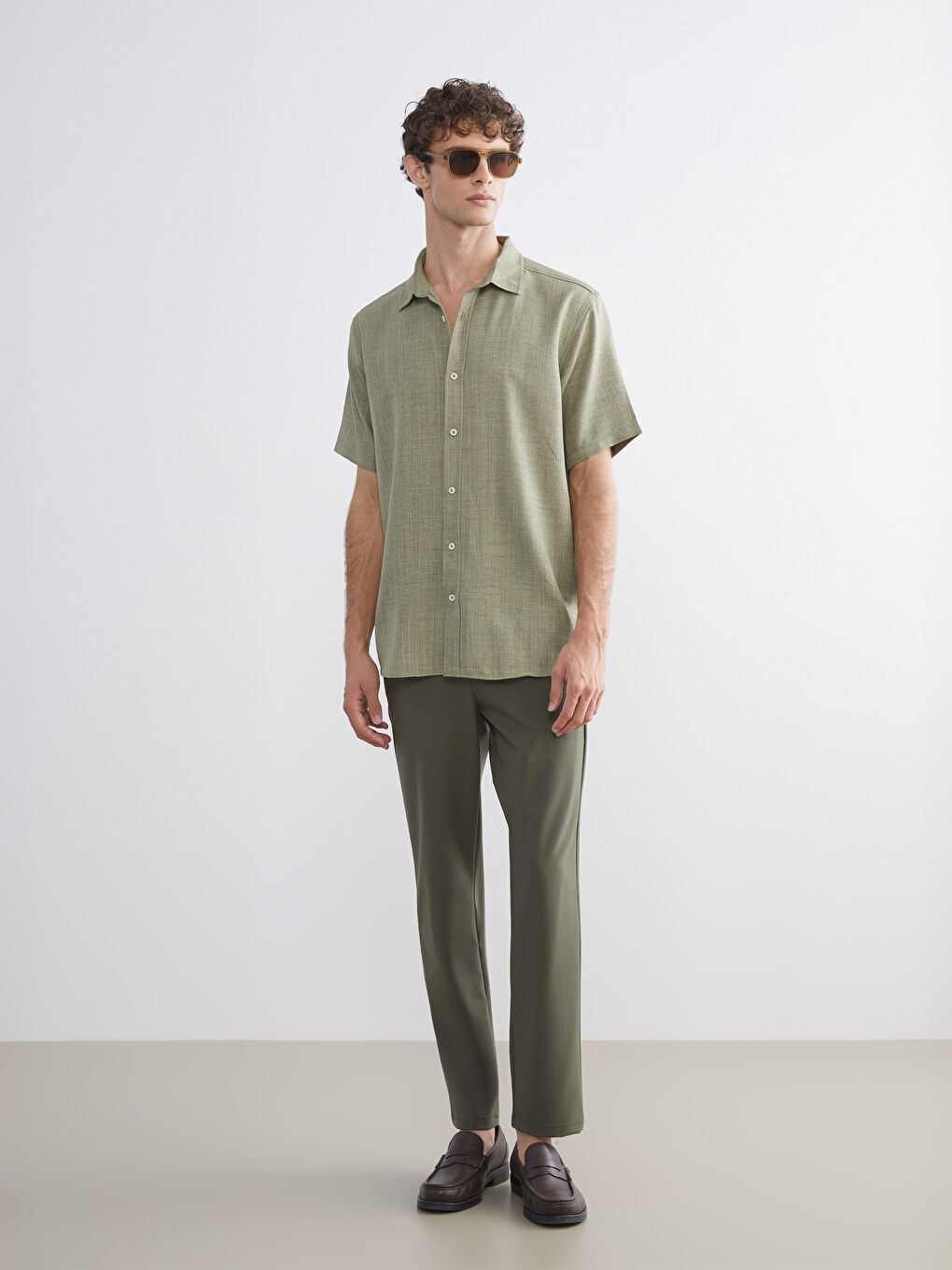 Yeşil Regular Fit Kısa Kollu Erkek Gömlek-3