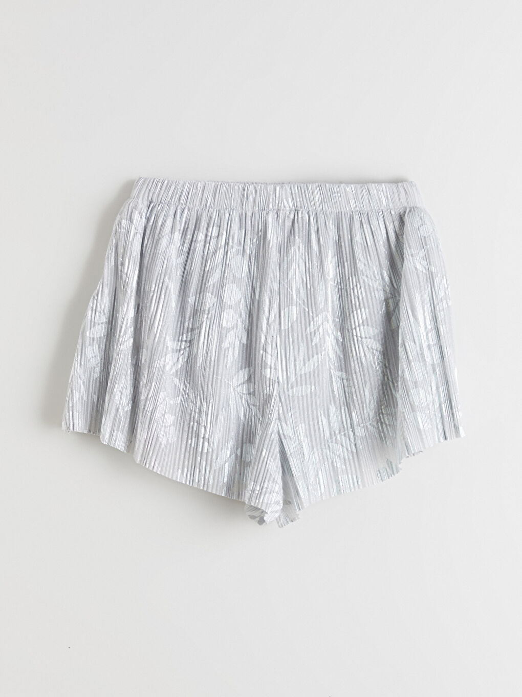 Gri Beli Lastikli Çiçekli Kadın Şort Pijama Altı-1