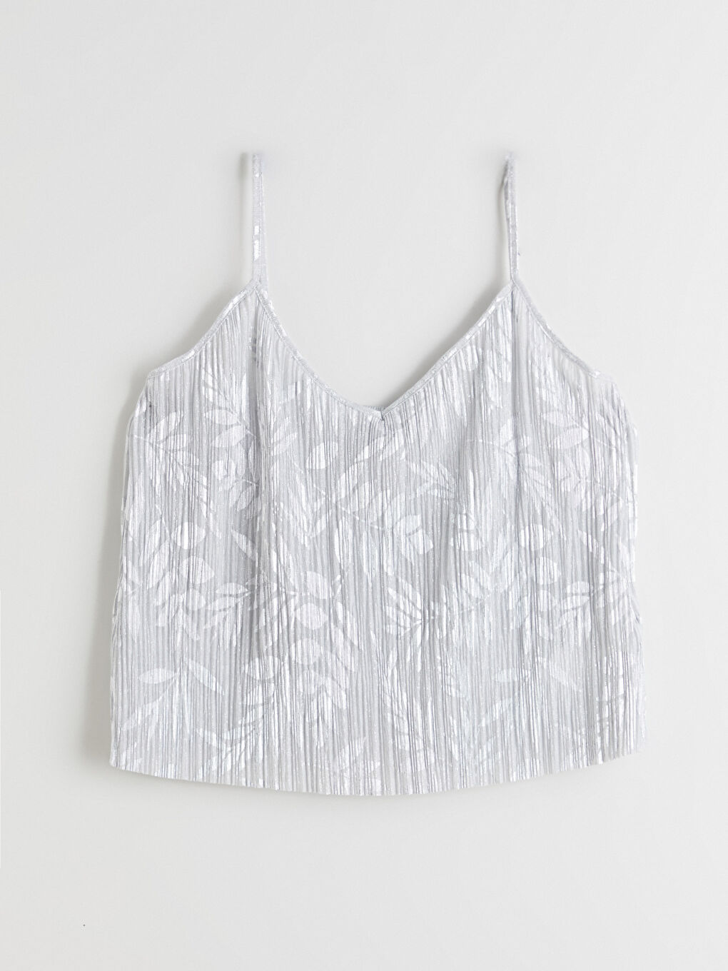 Gri V Yaka Çiçekli Askılı Kadın Şortlu Pijama Takımı-5