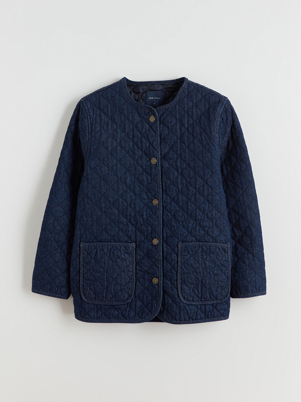 İndigo Bisiklet Yaka Kapitone Oversize Kadın Jean Ceket-5