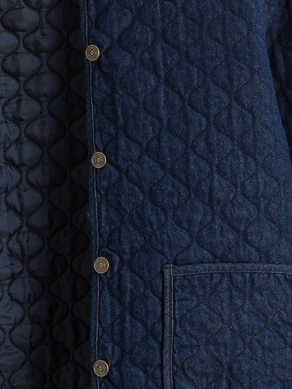 İndigo Bisiklet Yaka Kapitone Oversize Kadın Jean Ceket-7