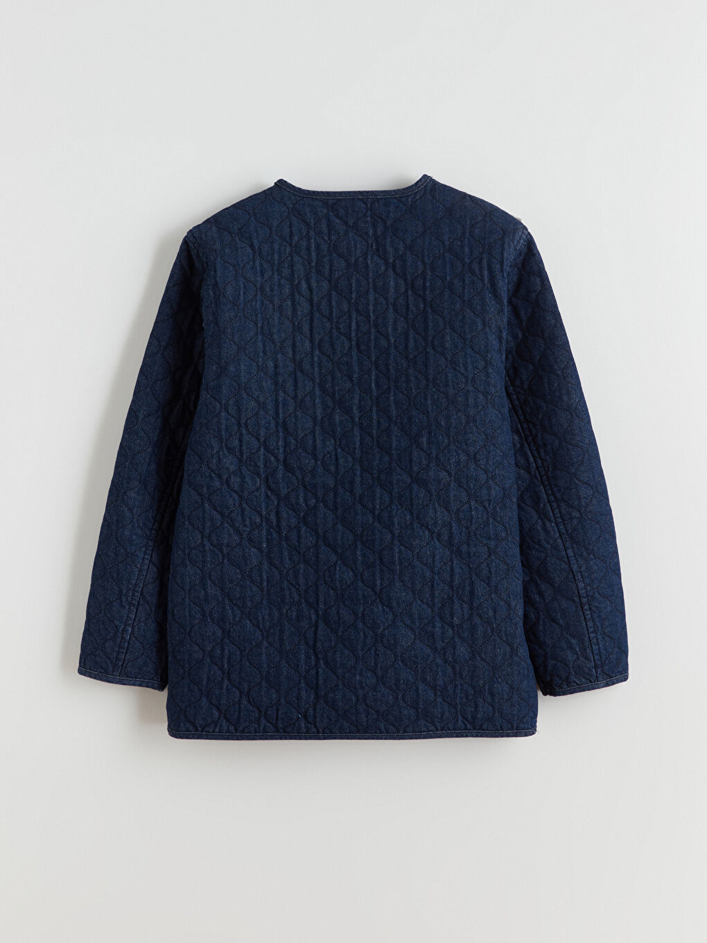 İndigo Bisiklet Yaka Kapitone Oversize Kadın Jean Ceket-8