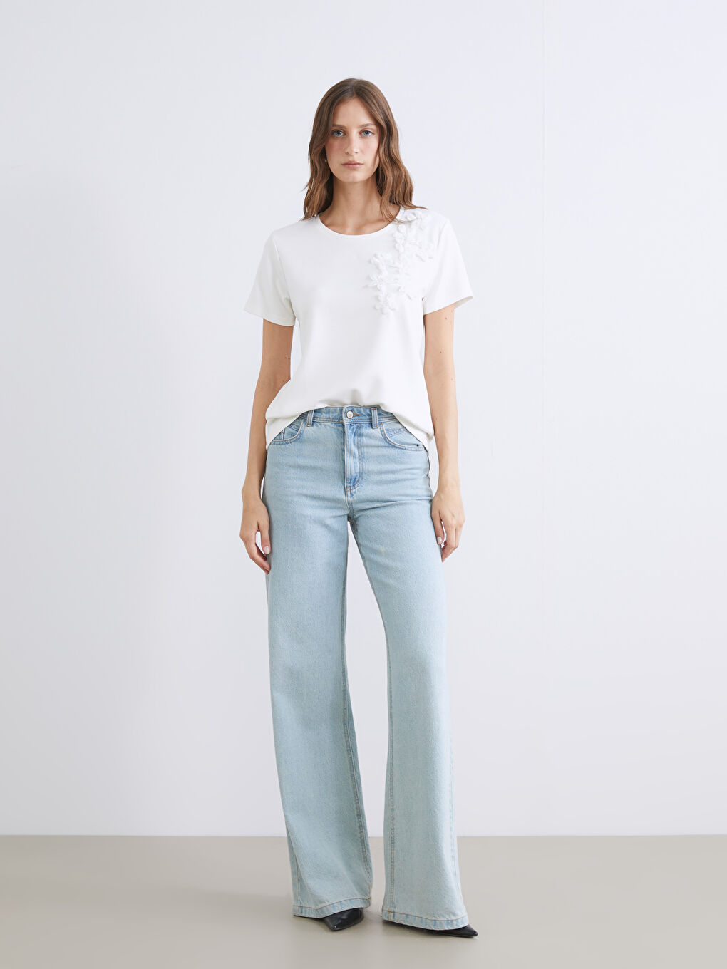 Crew Neck Embellished Women's T-Shirt-2