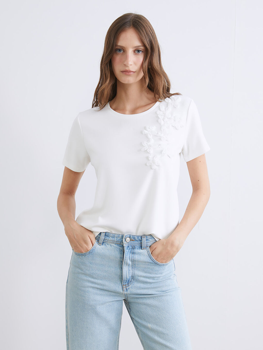 Crew Neck Embellished Women's T-Shirt-4