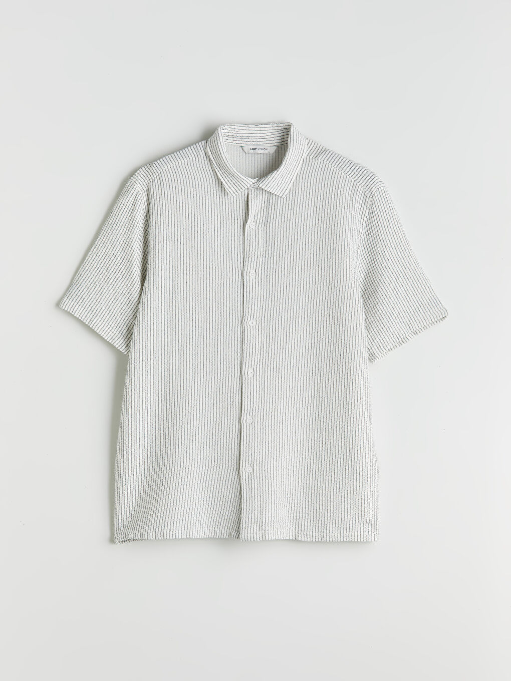 Ekru Regular Fit Kısa Kollu Çizgili Müslin Erkek Gömlek-4