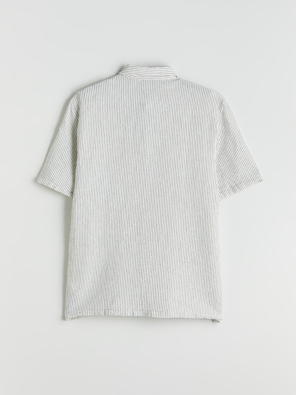 Ekru Regular Fit Kısa Kollu Çizgili Müslin Erkek Gömlek-5