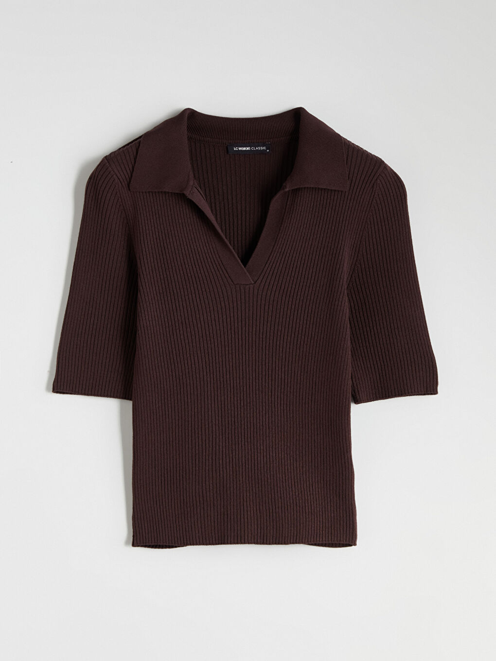 Kahverengi Polo Yaka Kadın Triko Kazak-4