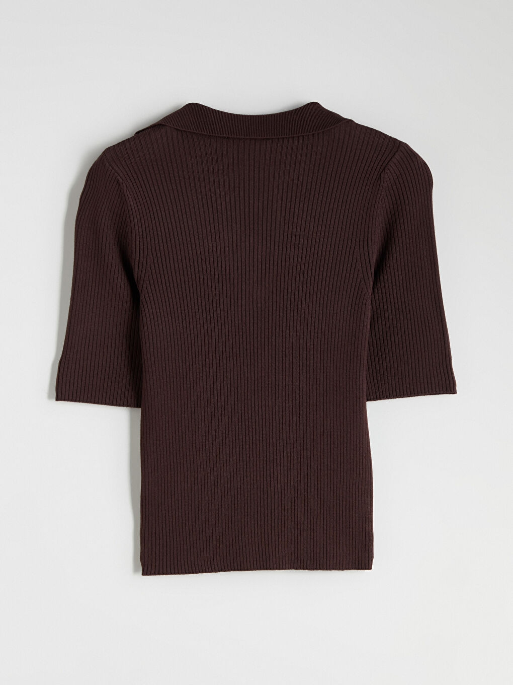 Kahverengi Polo Yaka Kadın Triko Kazak-5