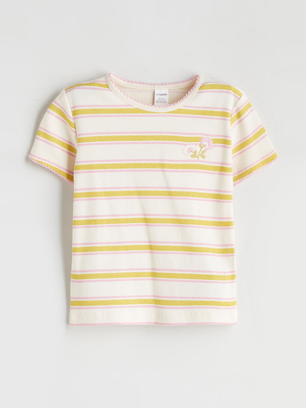 Yeşil Bisiklet Yaka Çizgili Kız Çocuk Tişört