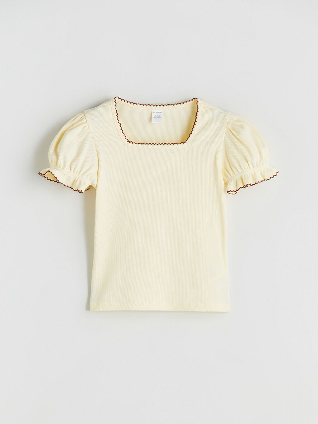 Bej Kare Yaka Kız Çocuk Tişört