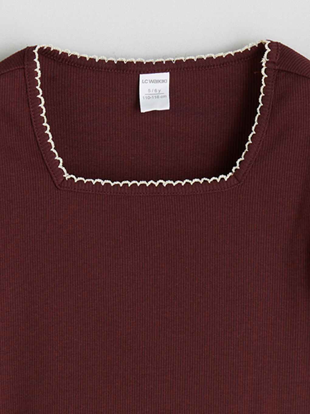 Bordo Kare Yaka Kız Çocuk Tişört-1