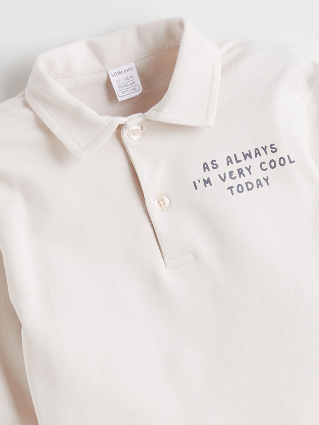 Bej Polo Yaka Baskılı Erkek Bebek Sweatshirt-2