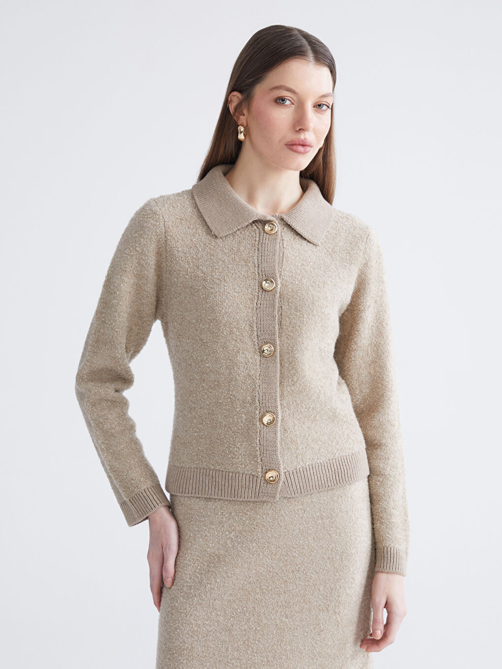 Collared Neck Women's Knitwear Cardigan