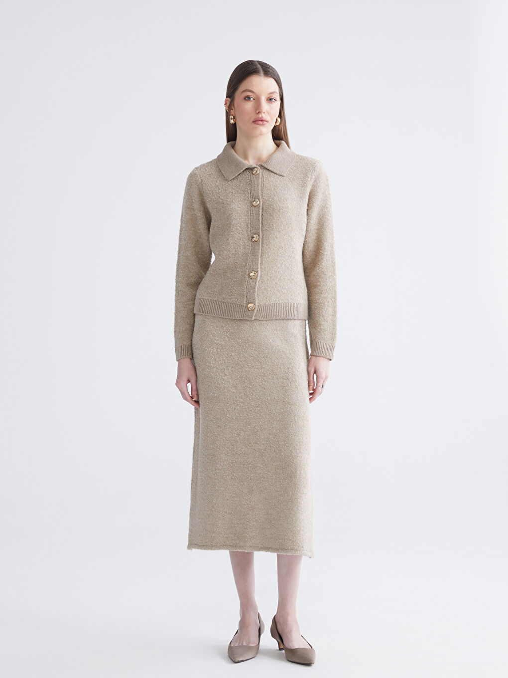 Collared Neck Women's Knitwear Cardigan-1