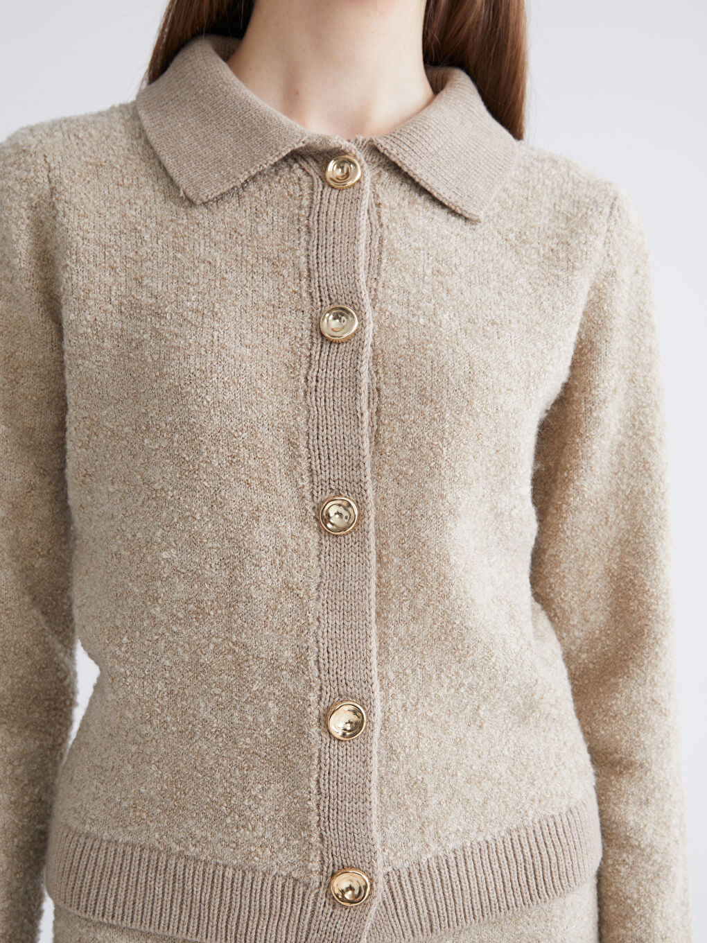 Collared Neck Women's Knitwear Cardigan-2