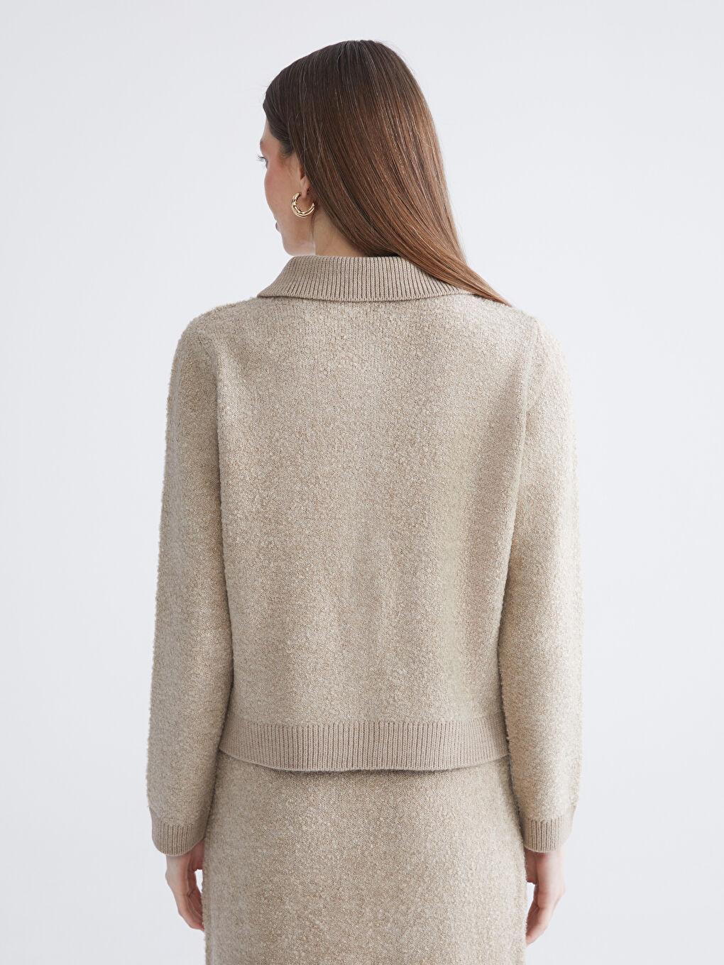 Collared Neck Women's Knitwear Cardigan-3