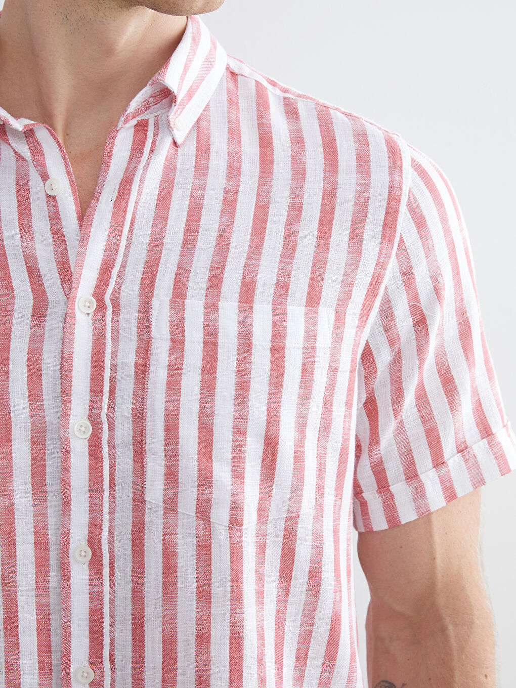 Pembe Regular Fit Kısa Kollu Çizgili Poplin Erkek Gömlek-2