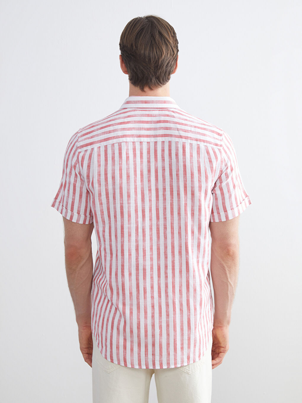 Pembe Regular Fit Kısa Kollu Çizgili Poplin Erkek Gömlek-3