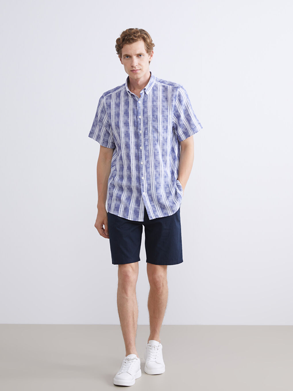 İndigo Regular Fit Kısa Kollu Çizgili Poplin Erkek Gömlek-1