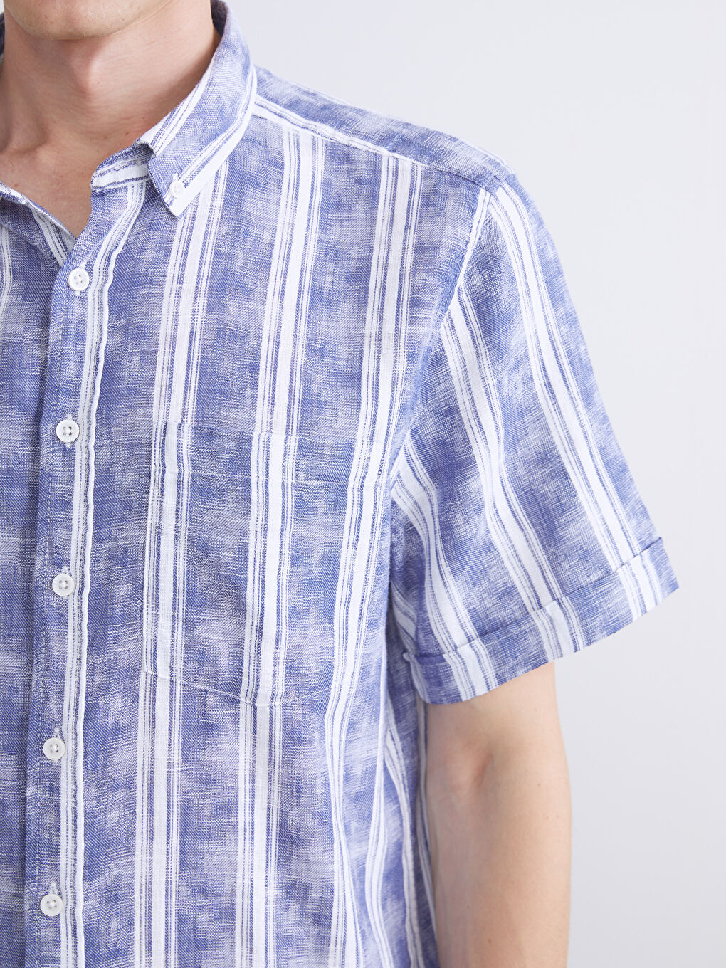 İndigo Regular Fit Kısa Kollu Çizgili Poplin Erkek Gömlek-2