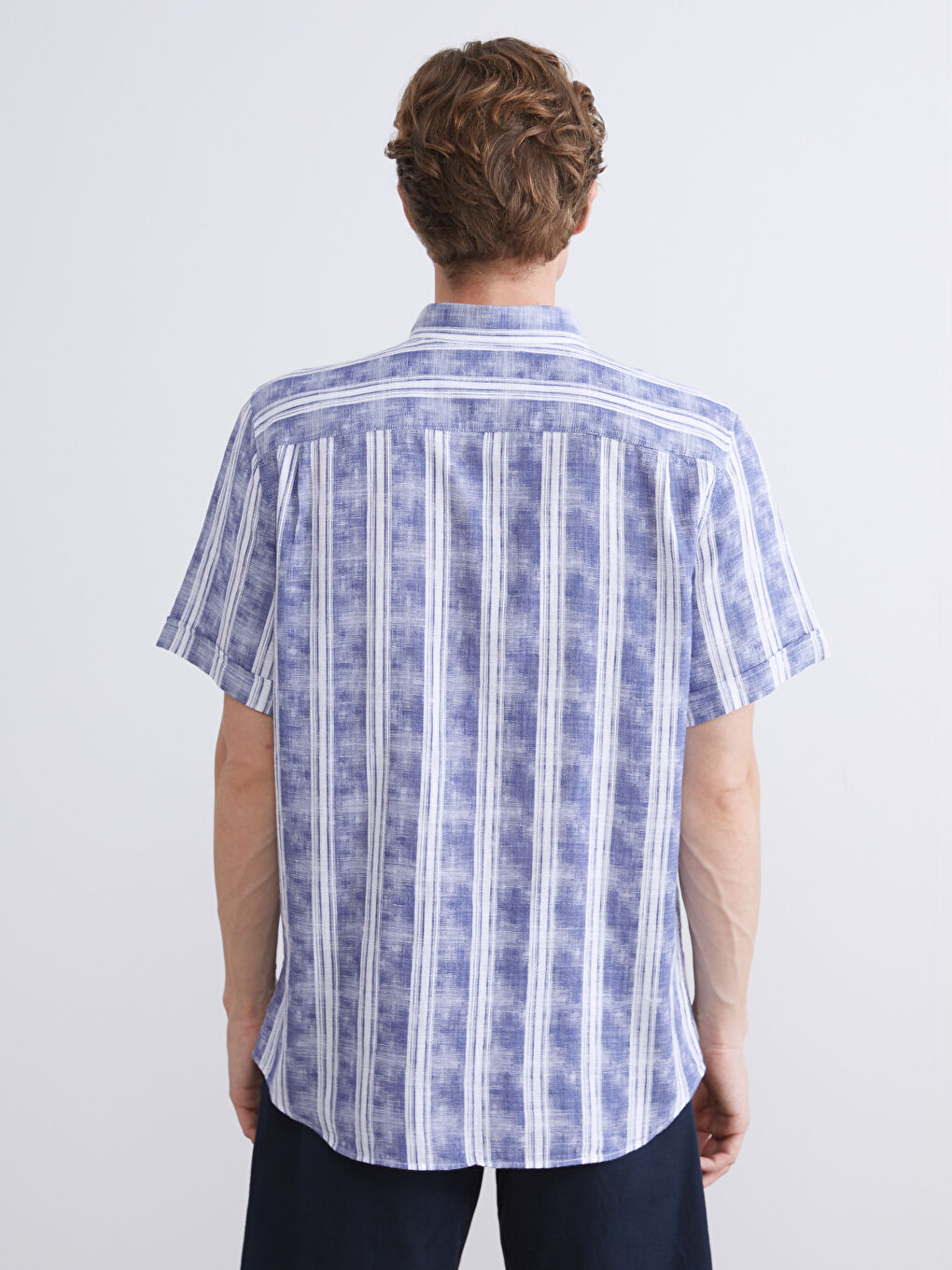 İndigo Regular Fit Kısa Kollu Çizgili Poplin Erkek Gömlek-3