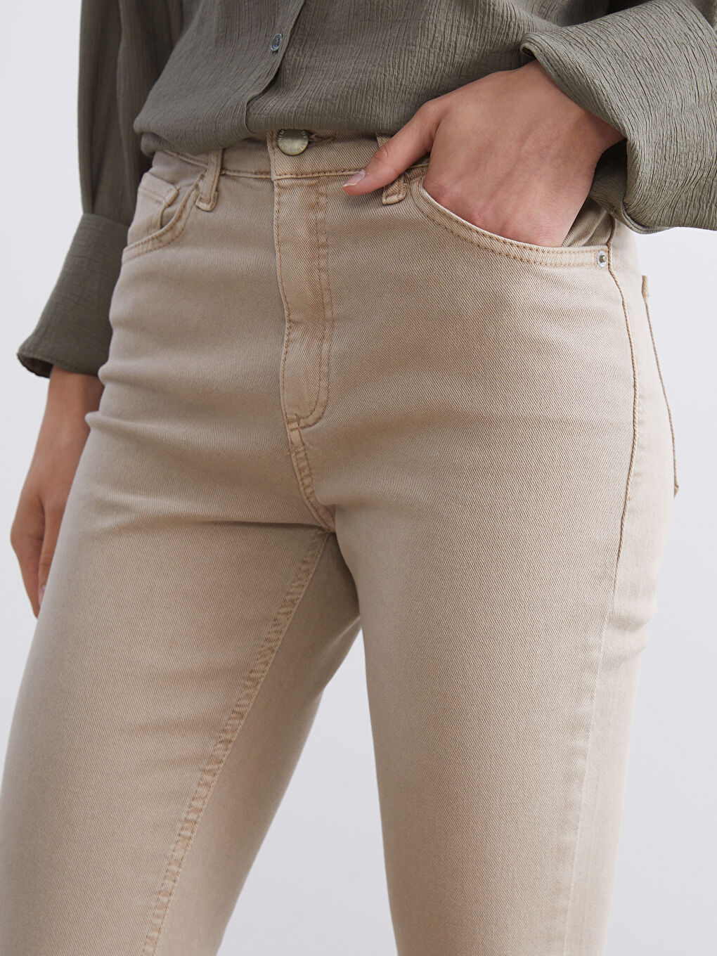 Kahverengi Crop Flare Kadın Jean Pantolon-2