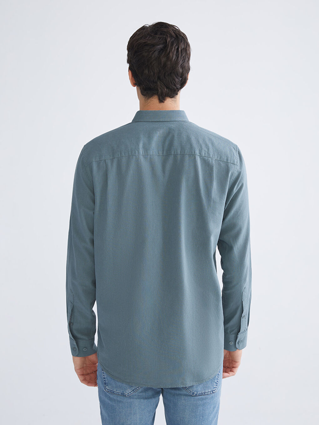 Yeşil Regular Fit Uzun Kollu Poplin Erkek Gömlek-3