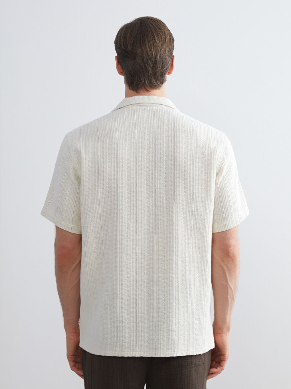 Ekru Regular Fit Resort Yaka Kısa Kollu Erkek Gömlek-7