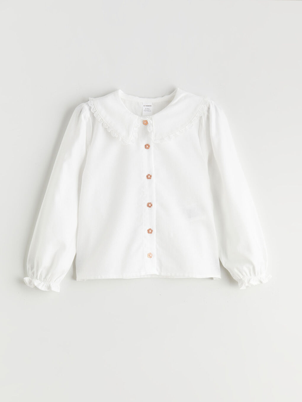 Ekru Bebe Yaka Dantel Detaylı Kız Çocuk Gömlek