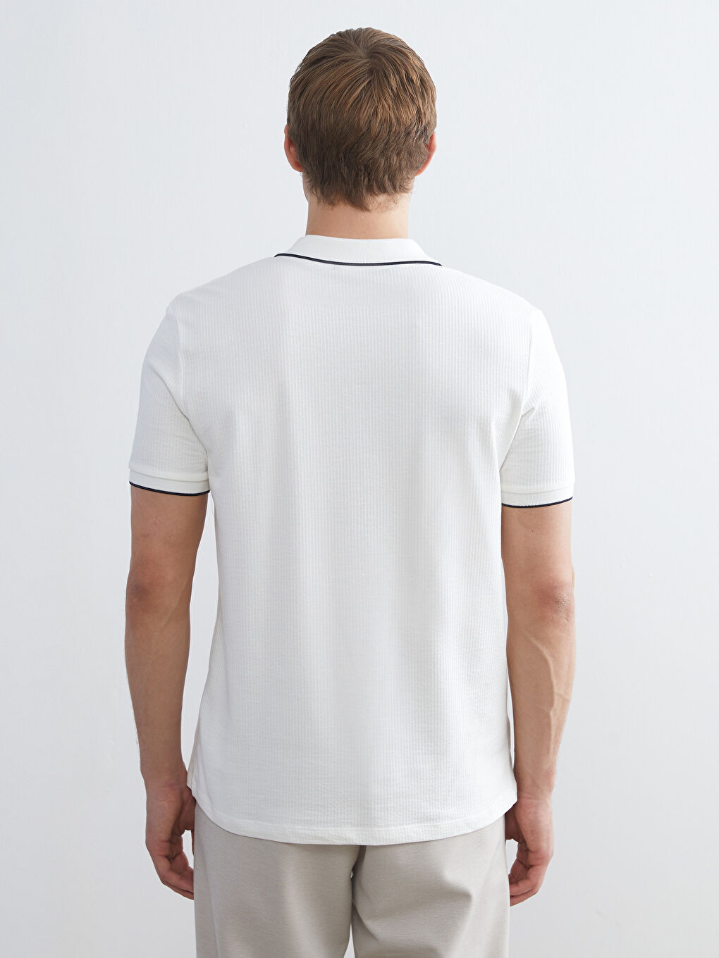 Ekru Polo Yaka Penye Erkek Tişört-3