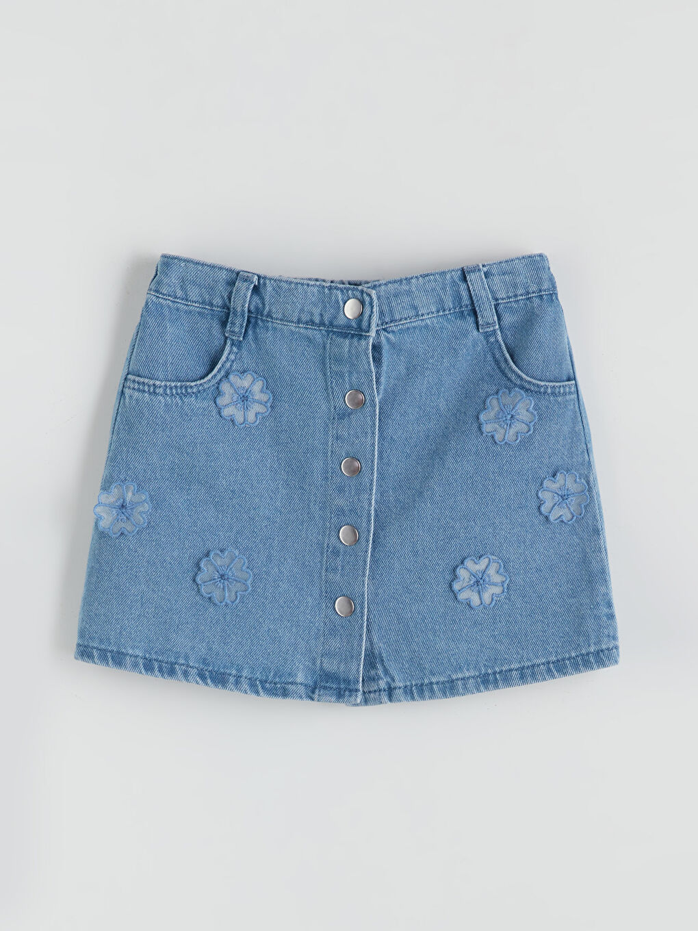 İndigo Çiçek Nakışlı Kız Çocuk Jean Etek