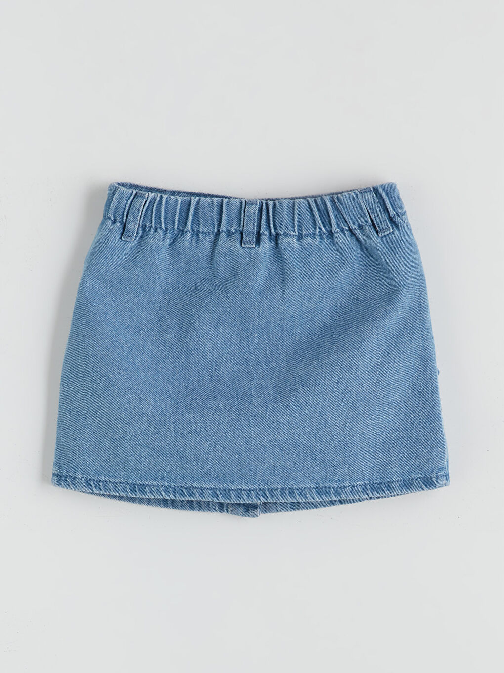 İndigo Çiçek Nakışlı Kız Çocuk Jean Etek-1