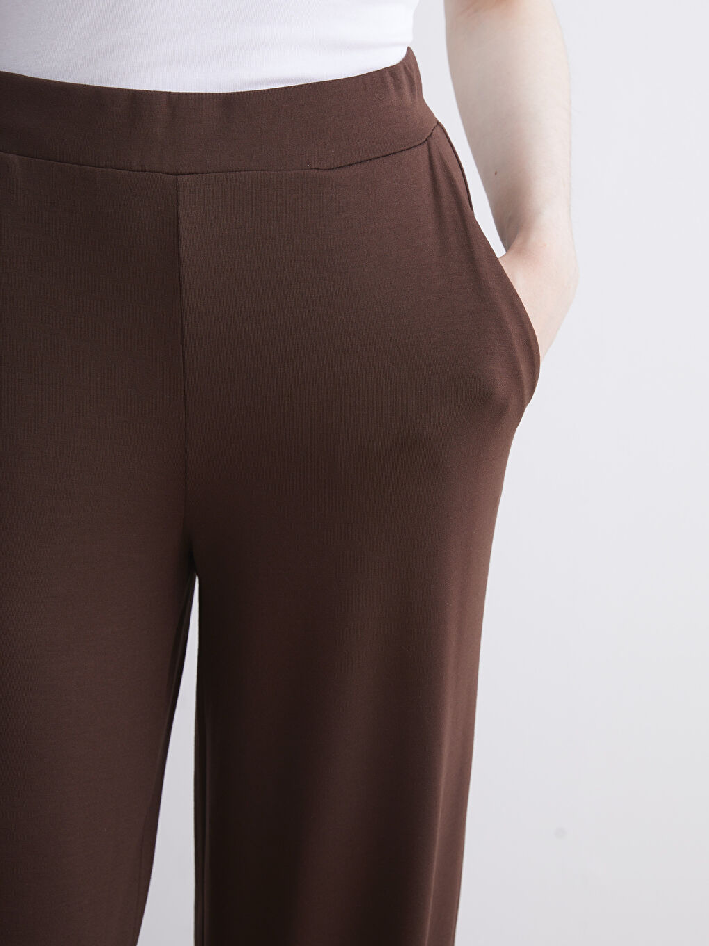 Kahverengi Beli Lastikli Kadın Eşofman Altı-2