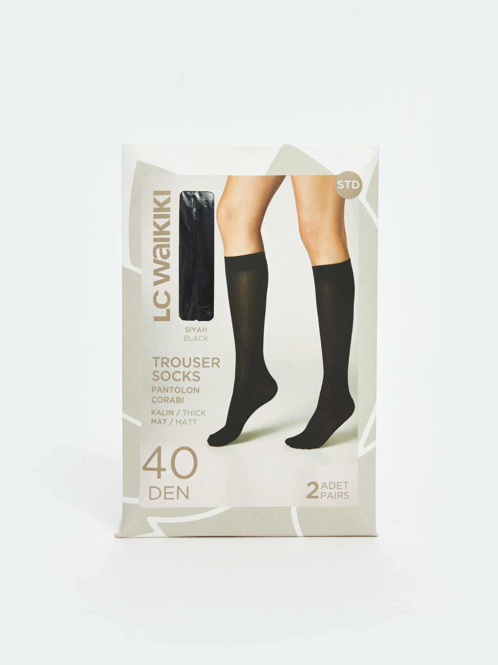 Siyah 40 Denye Mat Kadın Diz Altı Çorap 2'li