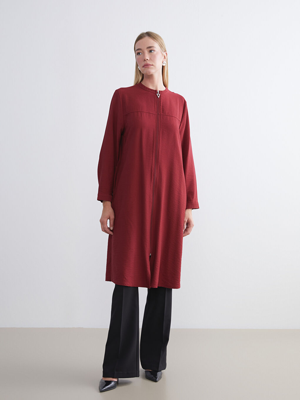 Bordo Bisiklet Yaka Elbise-1