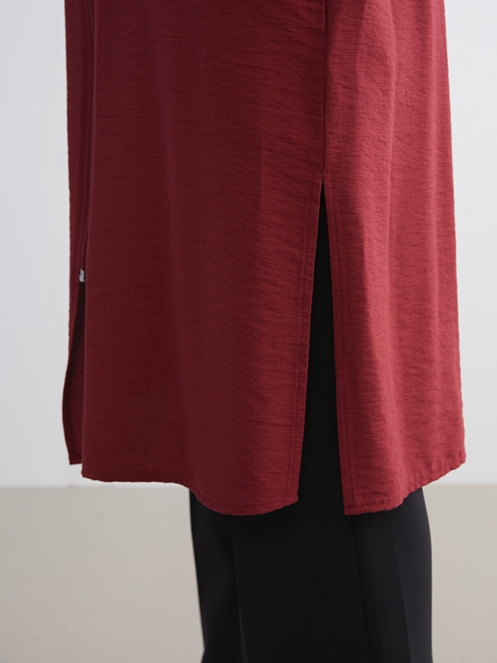 Bordo Bisiklet Yaka Elbise-2